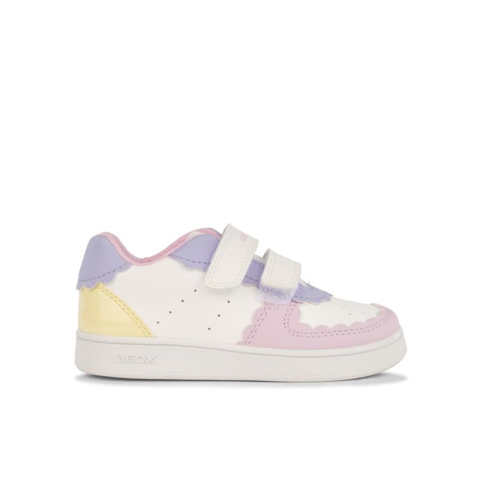Sneakers da bimba bianche e colori pastello con strappo