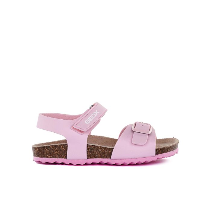 Sandali rosa da bambina con fondo effetto sughero