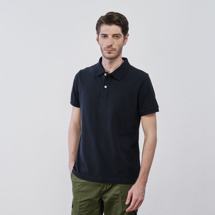 Polo blu da uomo in cotone con colletto con bottoncini e maniche corte