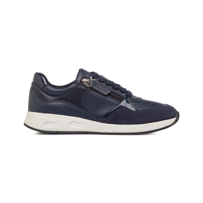 Sneakers blu da donna in pelle con lacci e zip