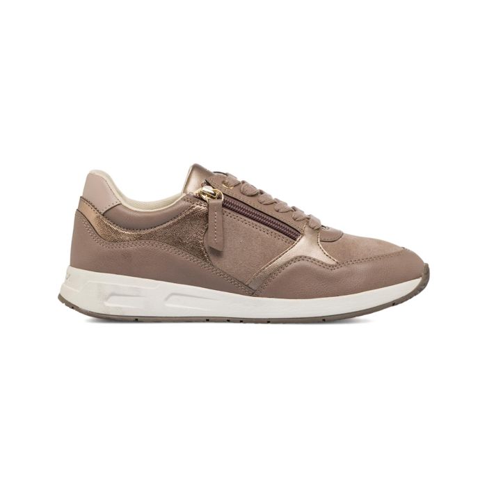 Sneakers beige da donna in pelle con zip e lacci