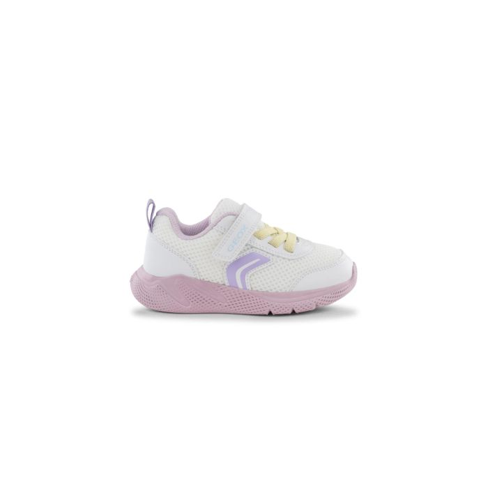 Sneakers da ginnastica in tessuto bianche e lilla da bambina con suola traspirante Geox