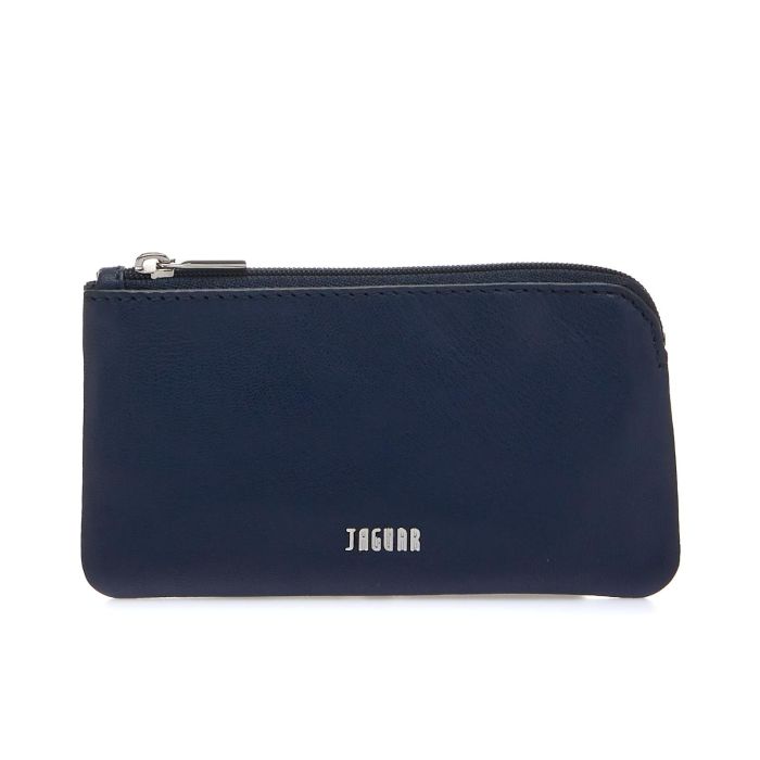 Portamonete blu con taschino esterno e zip