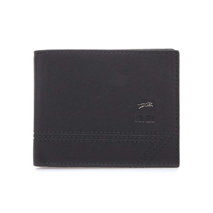 Portafoglio grigio con logo esterno e cuciture