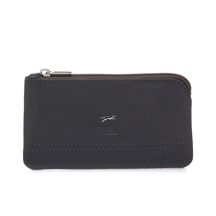 Portamonete grigio con cuciture e zip