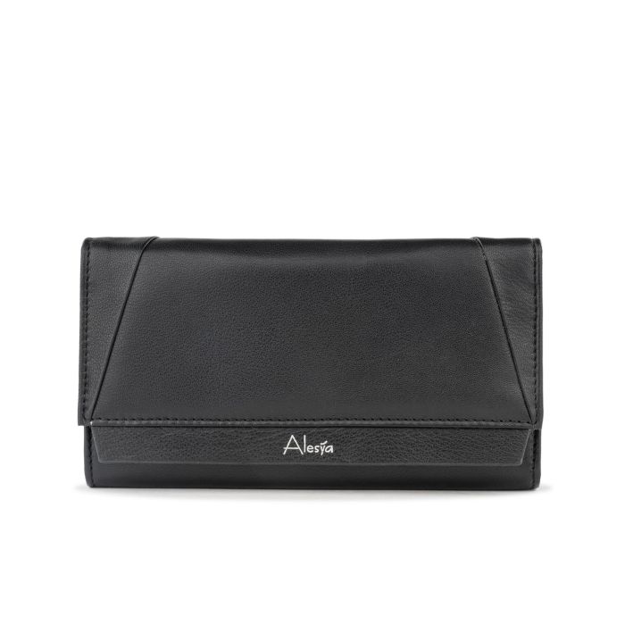 Portafoglio orizzontale nero da donna con zip