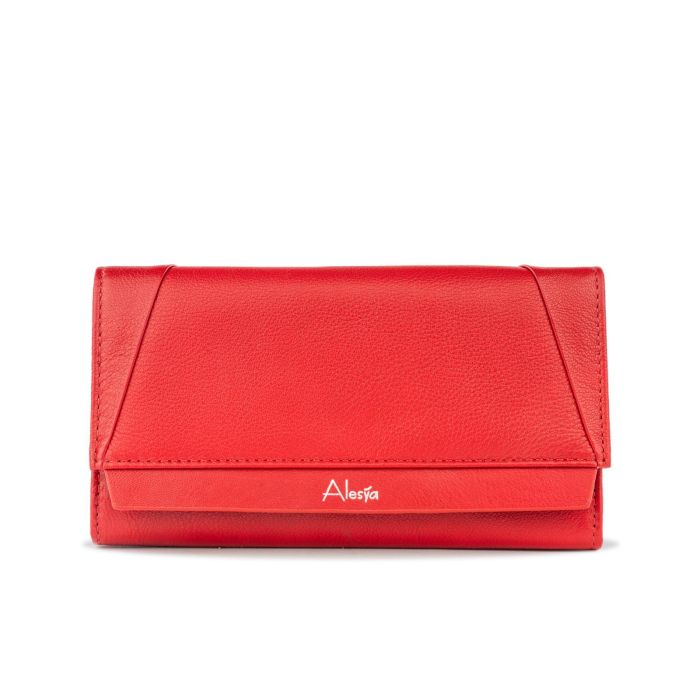 Portafoglio orizzontale rosso da donna con zip
