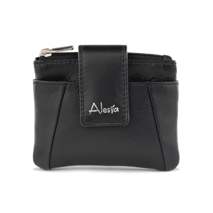 Portamonete nero da donna con zip e bottone