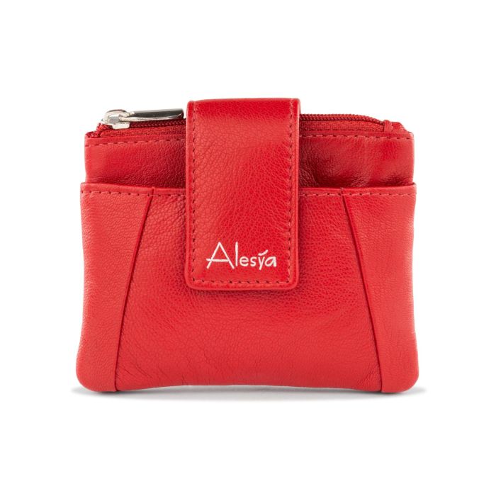 Portamonete rosso da donna con zip e bottone