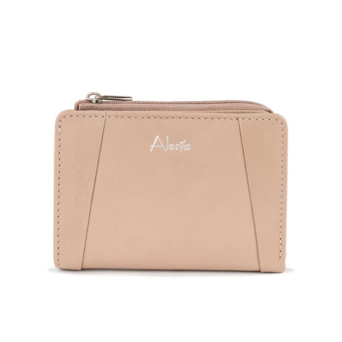 Portafoglio rosa da donna con zip e logo