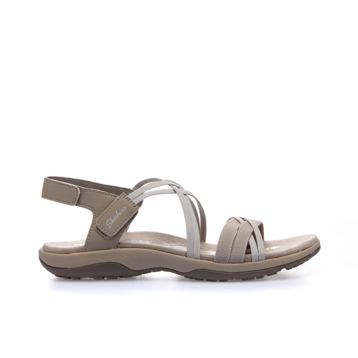 Sandali sportivi beige da donna con strappi e cinturini elasticizzati