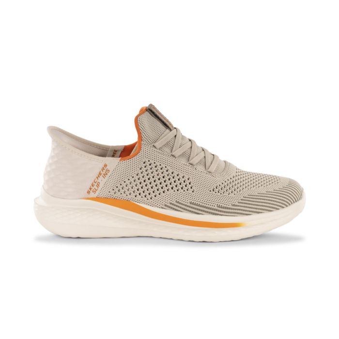 Sneakers palestra beige da uomo con dettagli arancio Skechers Hands Free Slip-ins