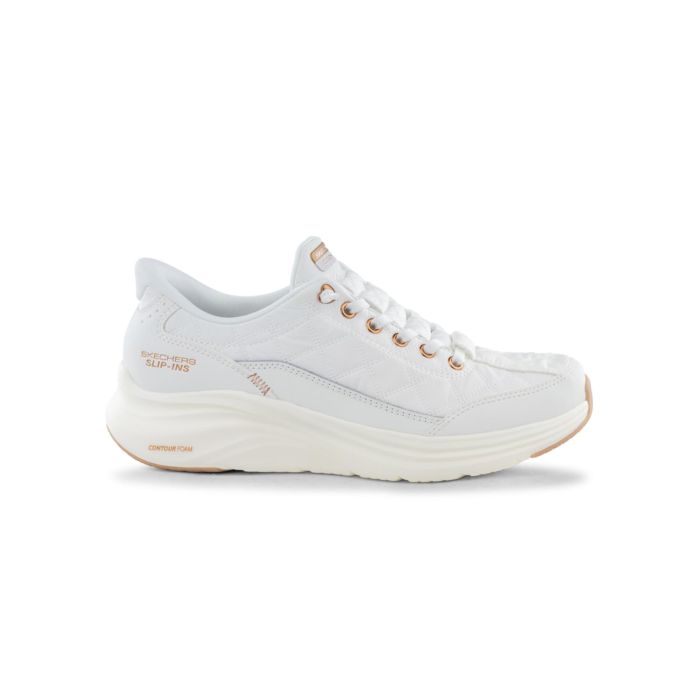 Sneakers donna bianche da palestra con dettagli oro rosa e Contour Foam Skechers Slip-ins