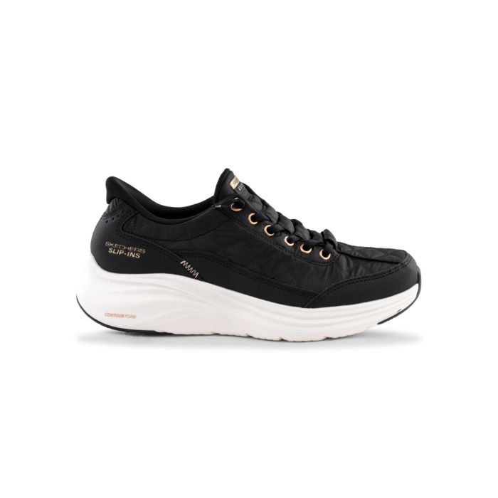 Sneakers donna nere da palestra trapuntate con dettagli oro rosa Skechers Slip-ins