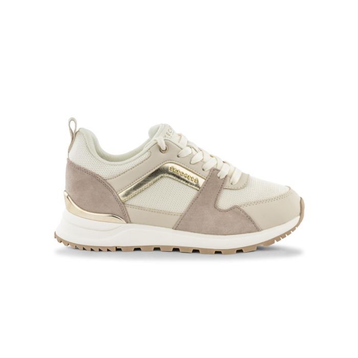 Sneakers beige da donna con inserti oro effetto scamosciato Skechers