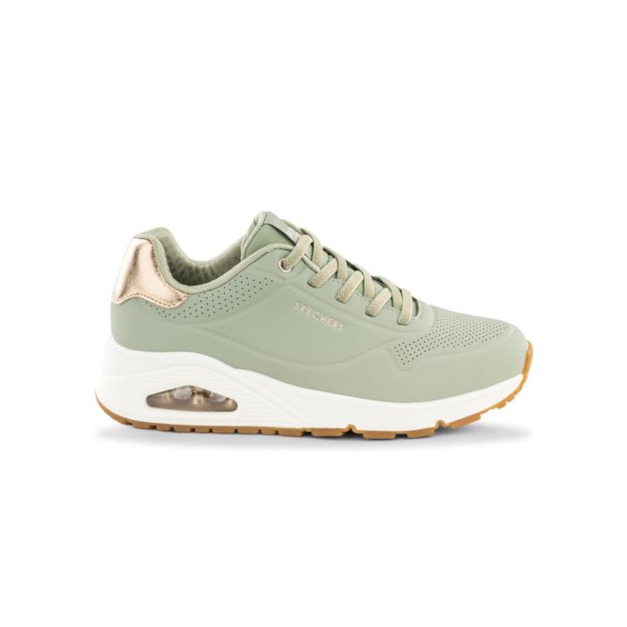 Sneakers palestra da donna verde salvia Skechers Uno con dettaglio metallizzato e air cushion