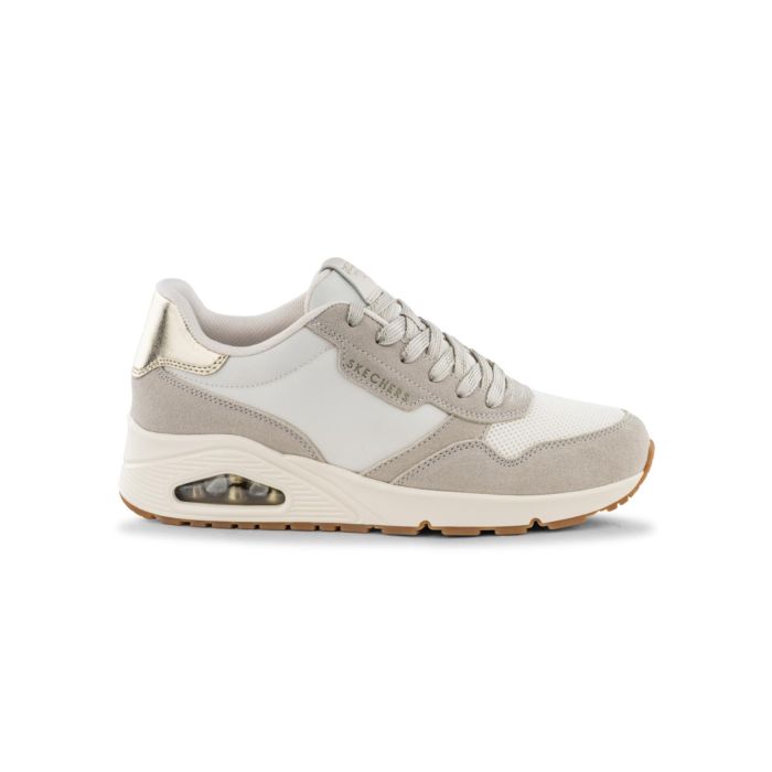 Sneakers palestra da donna bianche e beige con inserti effetto scamosciato Skechers Uno