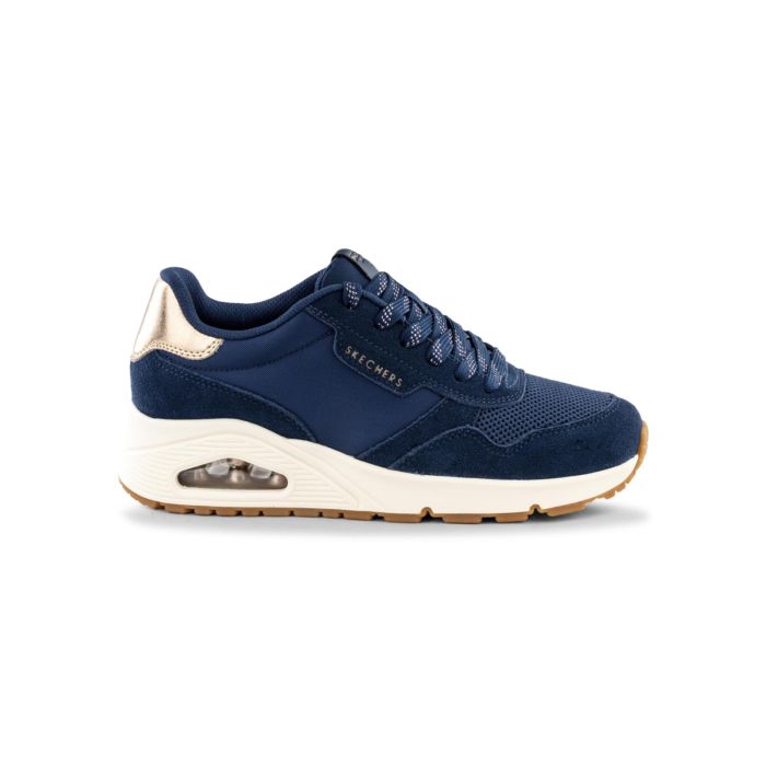 Sneakers donna Skechers Uno blu da palestra con ammortizzazione Air ed effetto scamosciato