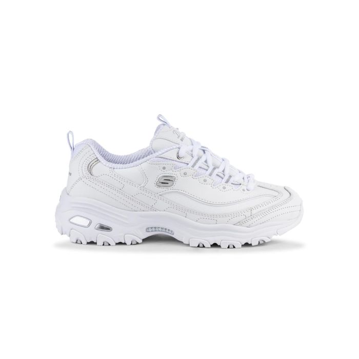 Sneakers bianche da donna Skechers D'Lites con platform e dettagli argento