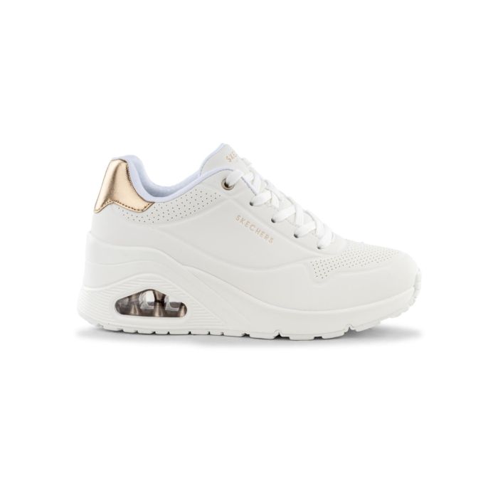 Sneakers donna bianche da palestra Skechers Uno con dettagli oro rosa