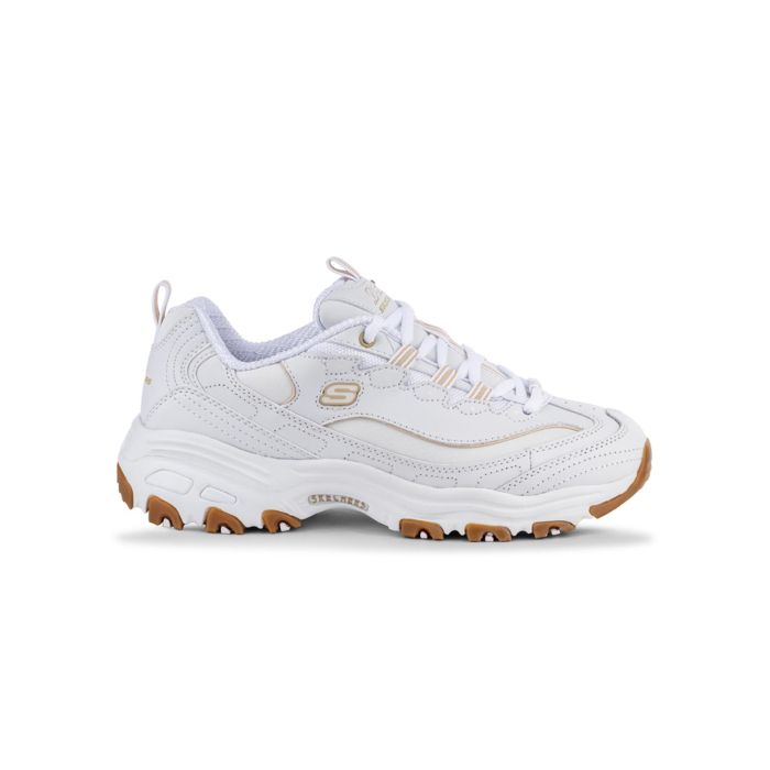 Sneakers chunky bianche da donna con dettagli oro rosa Skechers D'Lites