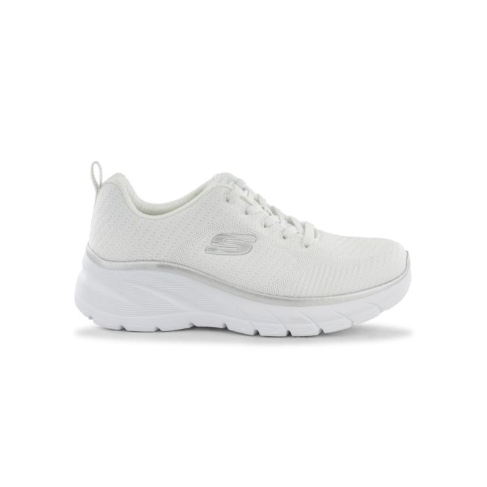 Sneakers donna bianche da palestra in tessuto mesh con eleganti dettagli argento Skechers
