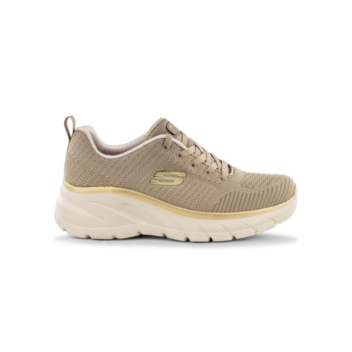 Sneakers donna beige da palestra Skechers con dettagli oro