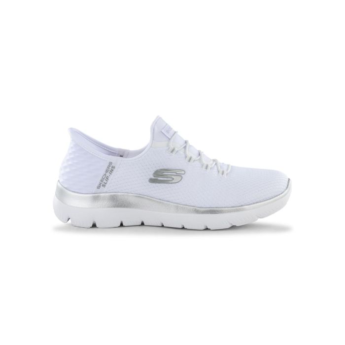 Sneakers donna bianche da palestra con dettagli argento Skechers Slip-ins