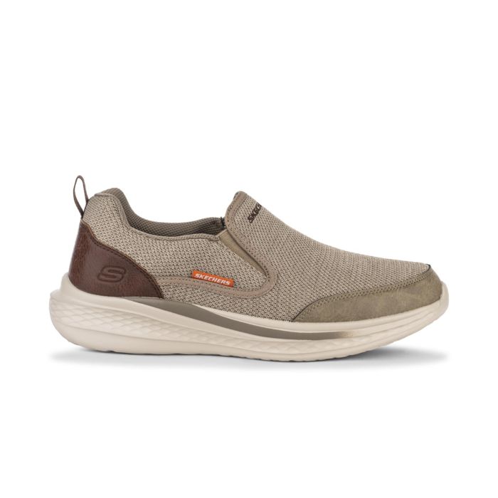 Sneakers slip-on beige da uomo in tessuto mesh con dettaglio marrone Skechers