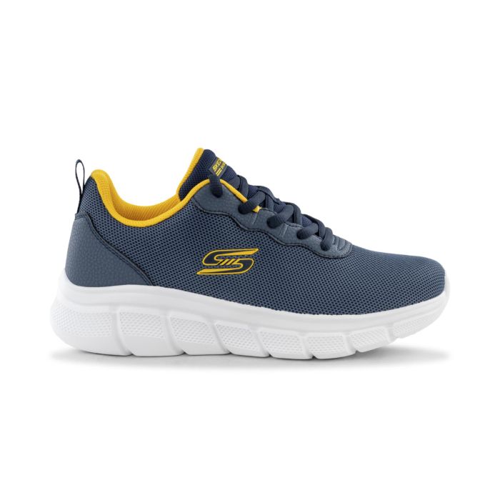 Sneakers uomo da palestra blu navy in tessuto mesh con dettagli gialli Skechers