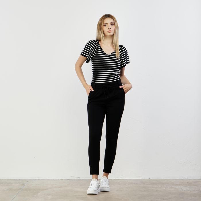 Pantaloni neri con tasche e coulisse in vita