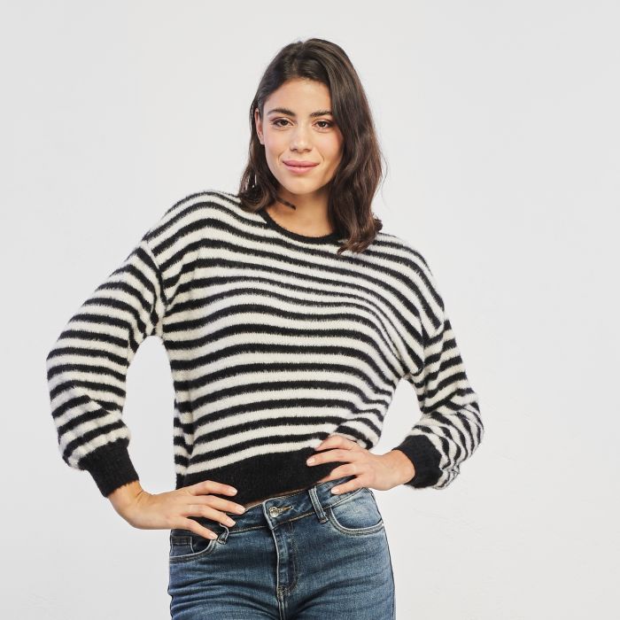 Maglioncino peluche bianco e nero a righe