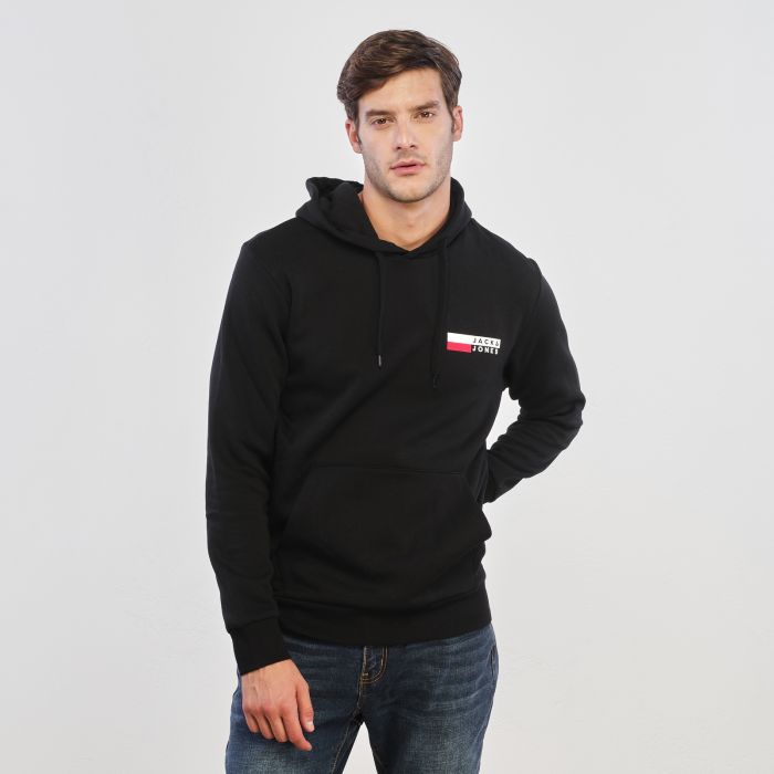 Felpa nera con logo e cappuccio