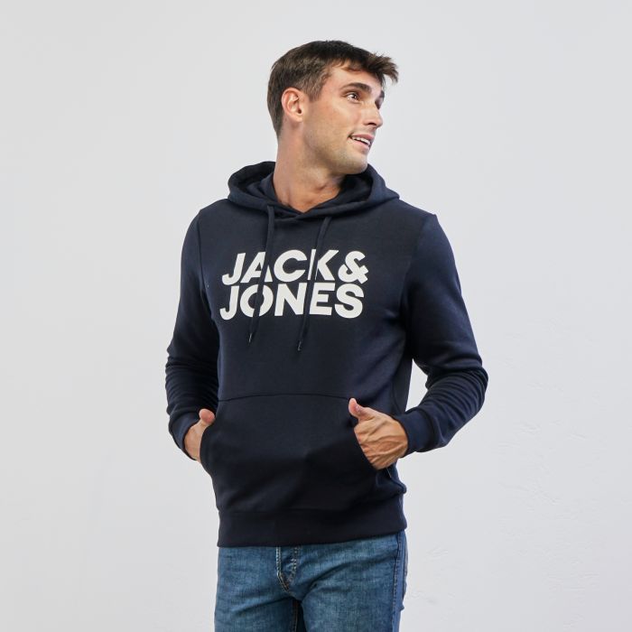 Felpa blu con cappuccio con logo e tasche canguro