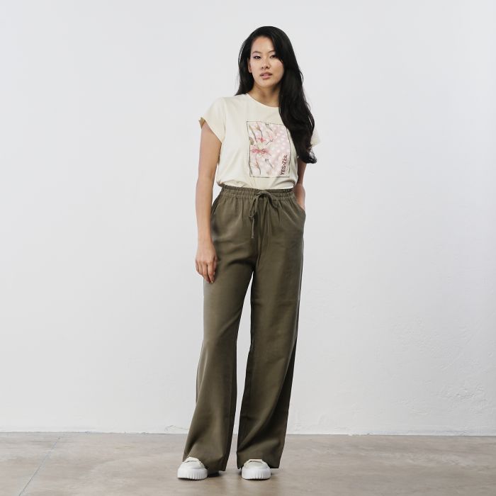 Pantaloni verdi ampi da donna con coulisse in vita