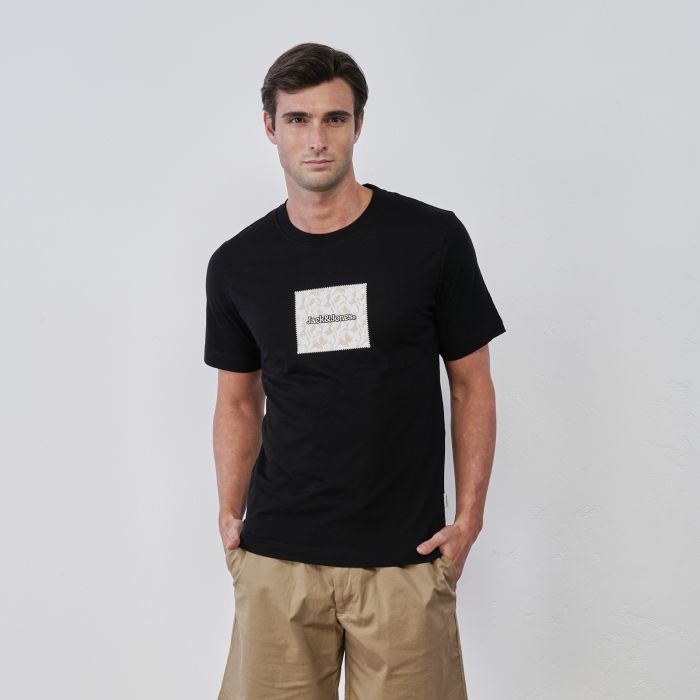 T-shirt nera da uomo maniche corte con stampa