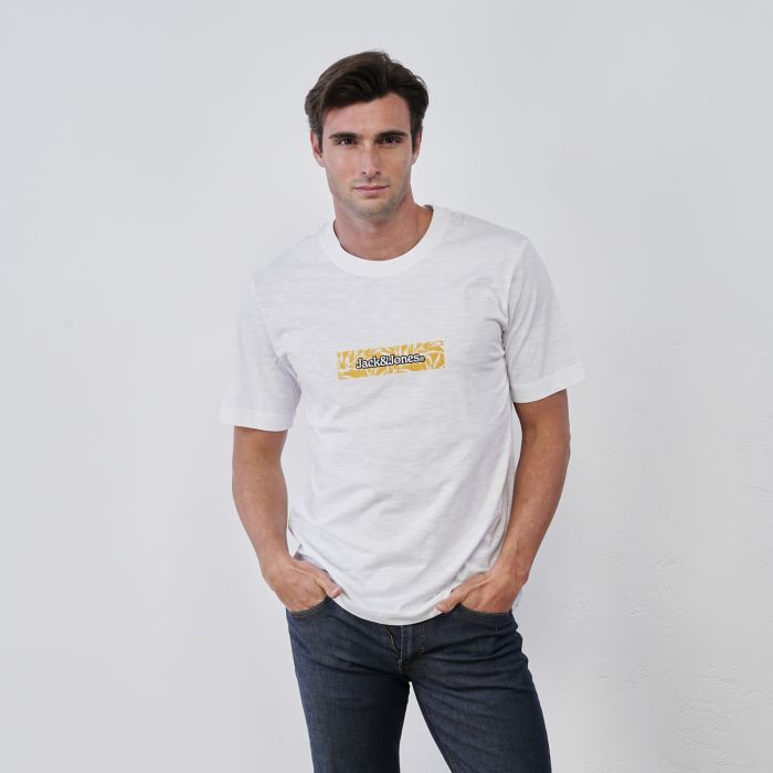 T-shirt bianca da uomo maniche corte con stampa