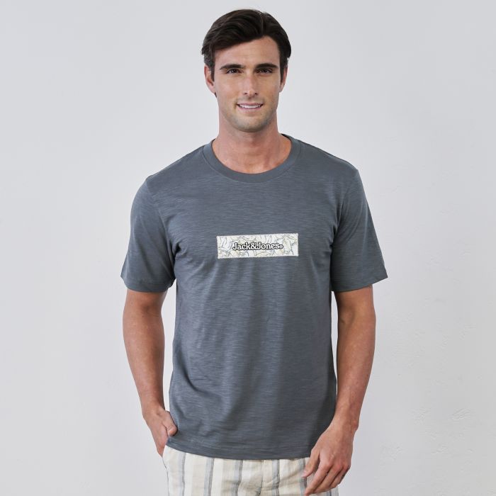 T-shirt grigia da uomo maniche corte con stampa