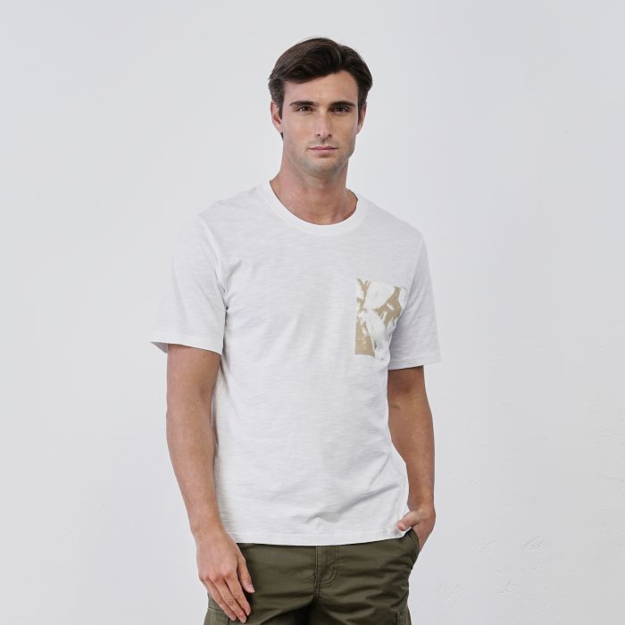 T-shirt bianca da uomo maniche corte con taschino
