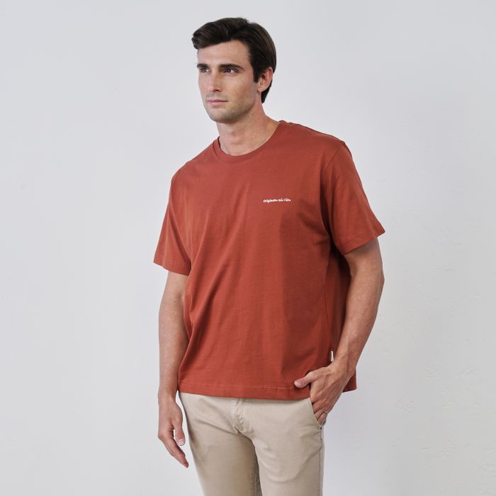T-shirt arancione da uomo con maniche corte in cotone
