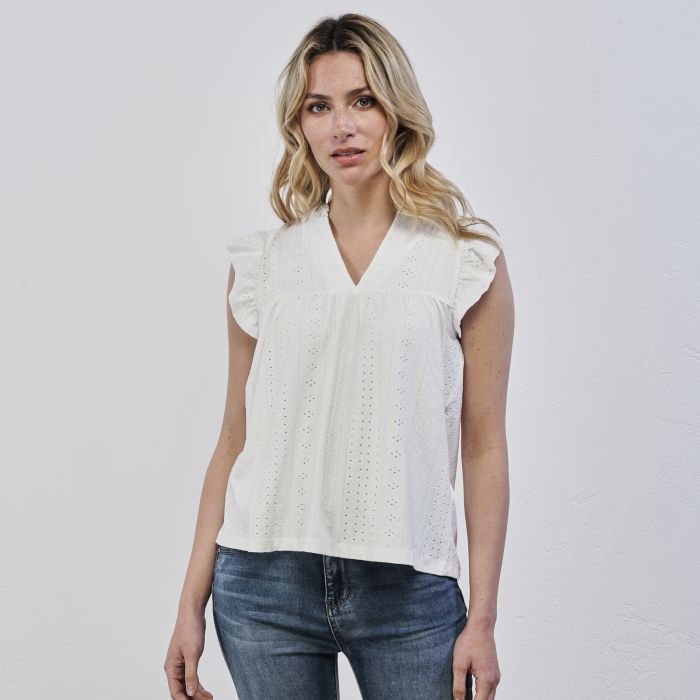 Blusa bianca da donna in tessuto traforato