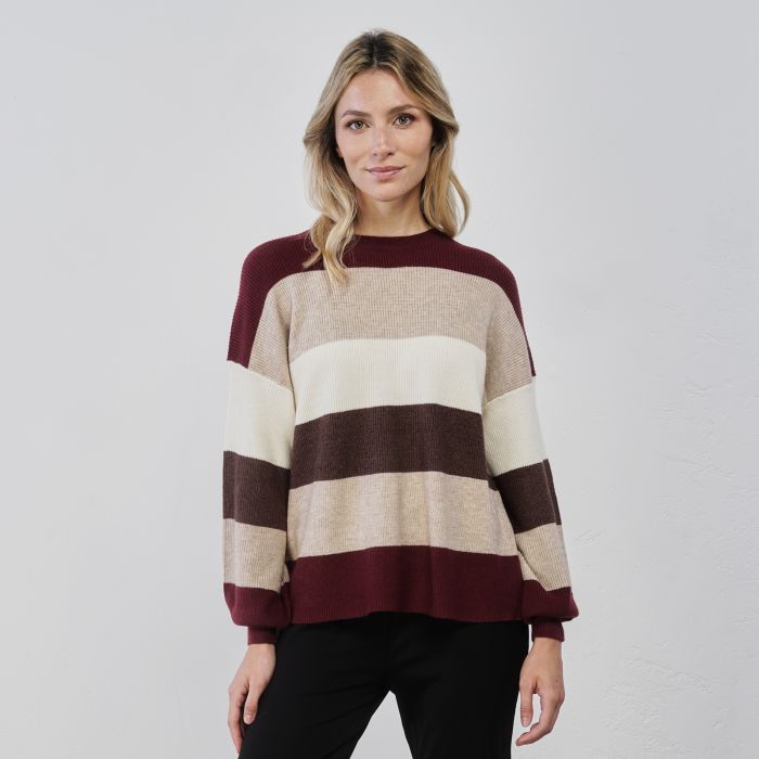 Maglione rosso e rosa da donna con maxi righe