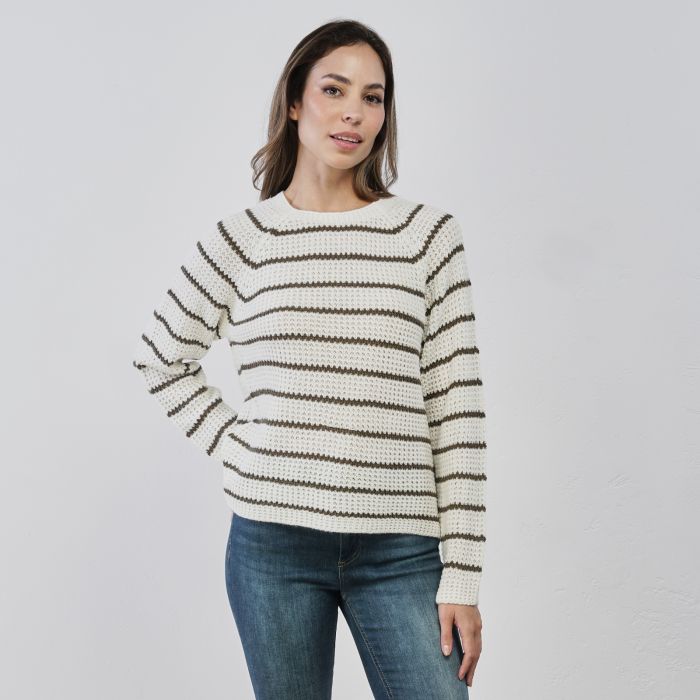 Maglioncino bianco da donna a righe verdi