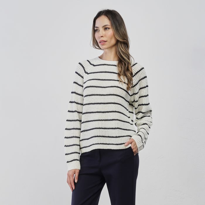 Maglioncino bianco da donna a righe blu