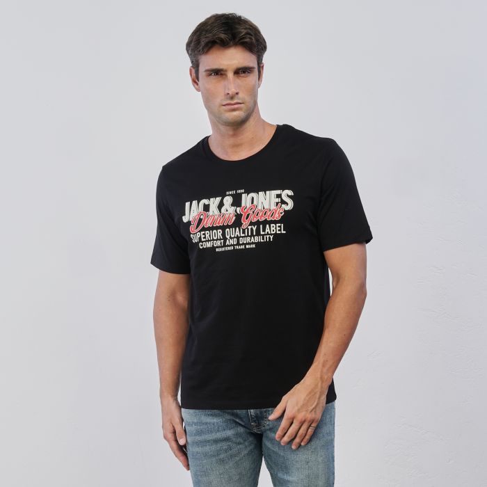 T-shirt nera da uomo maniche corte con maxi stampa