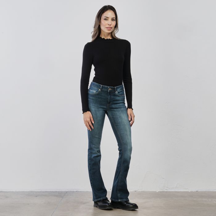 Jeans blu scampanati da donna con tasche