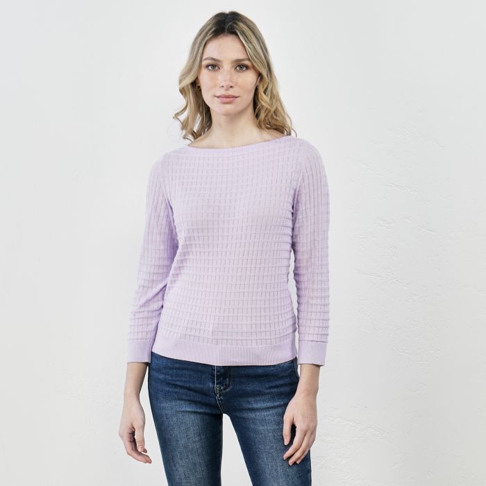 Maglia lilla con scollo a barchetta