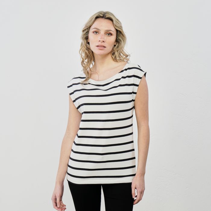 T-shirt bianca a righe con maniche corte