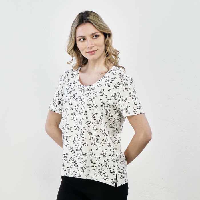 T-shirt bianca manica corta con stampa fiori