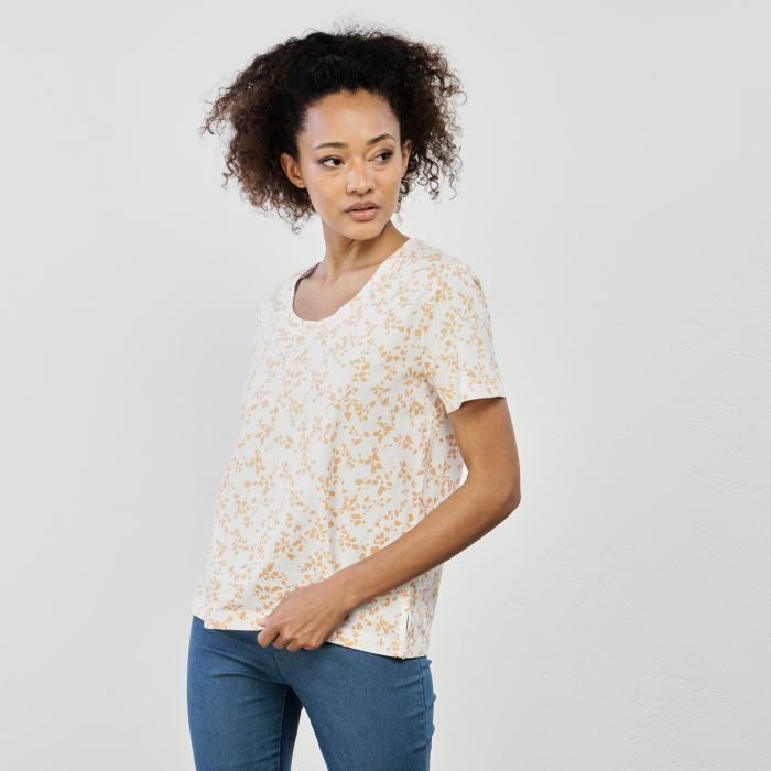 T-shirt manica corta bianca e arancione stampa floreale